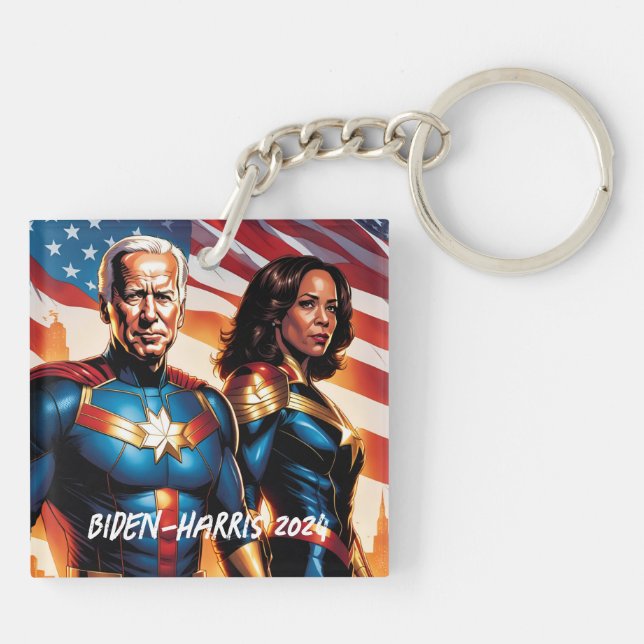 Llavero El superhéroe Joe Biden y Kamala Harris (Atrás)