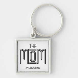 Llavero El texto blanco negro de mamá personalizado