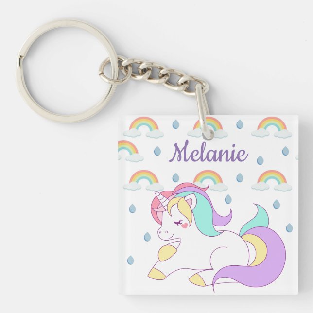 Llavero El unicornio y las lluvias cutáneos personalizados (Frente)