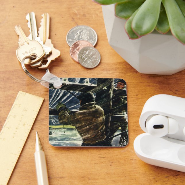 Llavero Electricista de negocios ventilado trabajando en t (Escritorio )