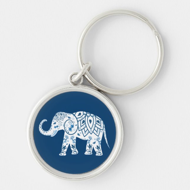 Llavero Elefante Azul con Patrón Ornado (Frente)
