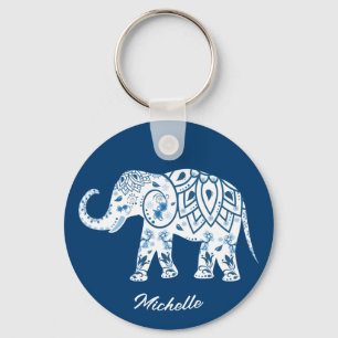 Llavero Elefante Azul Pateado Ornate Personalizado