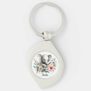 Llavero Elefante bebé de color de agua adorable con nombre