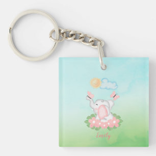 Llavero Elefante bebé lindo con flores rosas