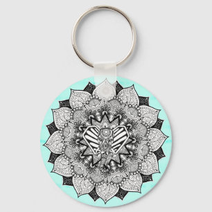 Llavero Elefante Boho Tangle y Mandala dibujada a mano