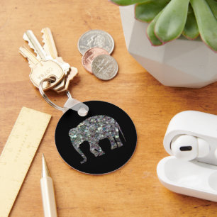 Llavero Elefante brillante mosaico brillo plateado