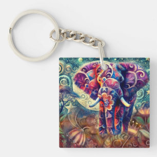 Llavero Elefante caprichoso en estrellas púrpuras azules d