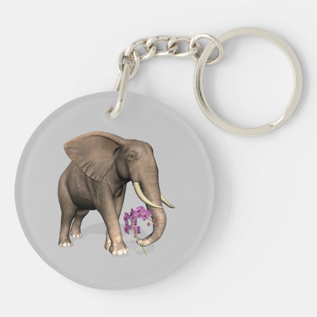 Llavero Elefante Con Orquídea Rosa (Atrás)