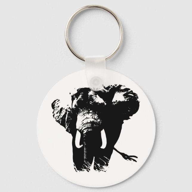 Llavero Elefante de arte pop blanco y negro (Anverso)