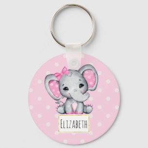 Llavero Elefante de bebé rosado con polka