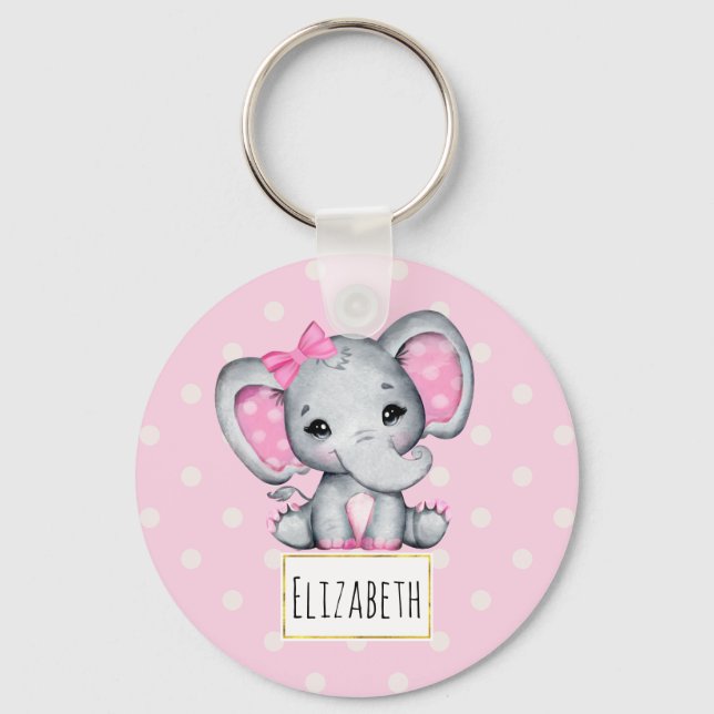 Llavero Elefante de bebé rosado con polka (Anverso)