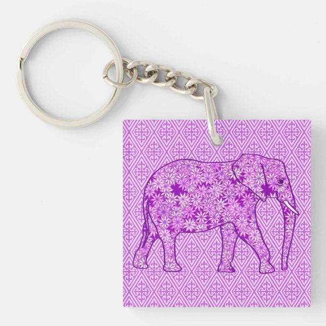 Llavero elefante de flores - ametismo morado (Frente)