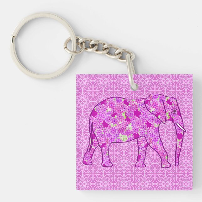 Llavero elefante de flores - orquídea y magenta (Frente)