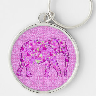Llavero elefante de flores - orquídea y magenta