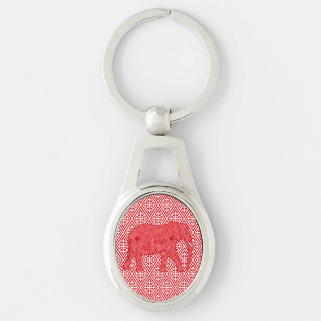 Llavero elefante de flores - rojo profundo y coral (Anverso)