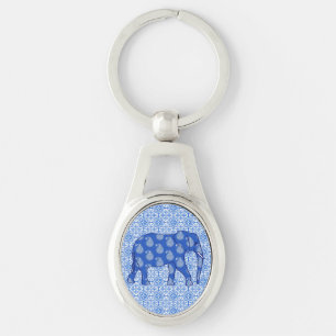 Llavero Elefante de Paisley - azul y blanco de cobalto