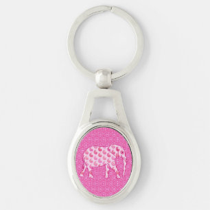 Llavero elefante de paisley - rosa hielo y fucsia