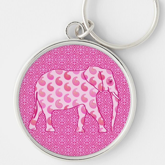 Llavero elefante de paisley - rosa hielo y fucsia (Frente)