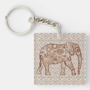 Llavero elefante de remolino fractal - marrón y taupe