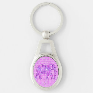Llavero elefante de remolino fractal - morado y orquídea