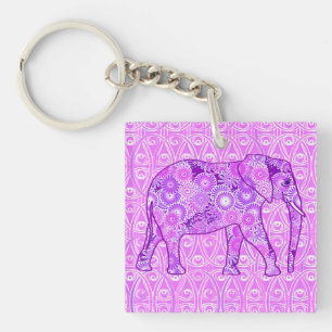 Llavero elefante de remolino fractal - morado y orquídea