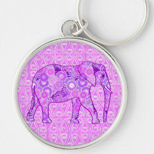 Llavero elefante de remolino fractal - morado y orquídea