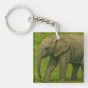 Llavero Elefante joven con tutor en reserva de hierba