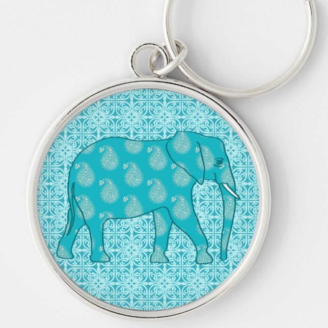 Llavero Elefante paisley - turquesa y aqua (Frente)