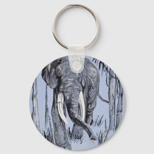 Llavero Elefante Pasando Por La Sabana Madera En Azul