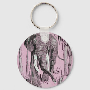 Llavero Elefante Pasando Por La Sabana Madera En Rosa