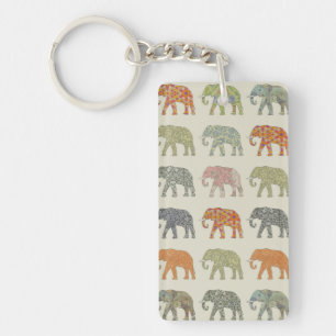 Llavero Elefante Patrón de Animal Colorido Contemporáneo