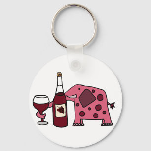 Llavero Elefante rosa que bebe vino