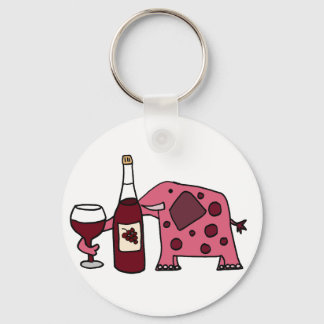 Llavero Elefante rosa que bebe vino