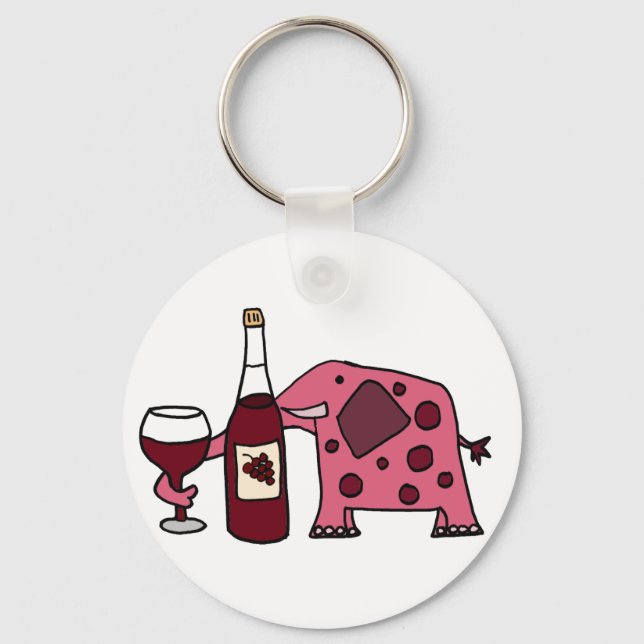Llavero Elefante rosa que bebe vino (Anverso)