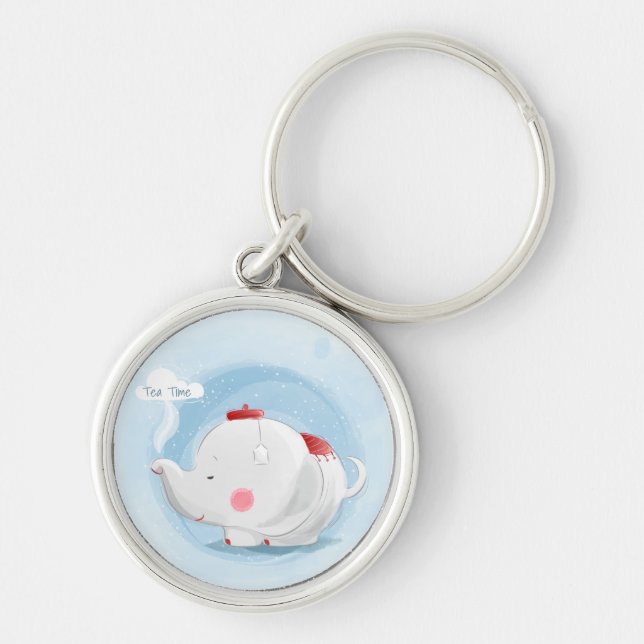 Llavero Elefante teacup de acuarela personalizada (Frente)