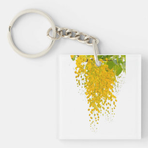 Llavero Elegancia Dorada Cascada Soleada Flor de Oro Colga