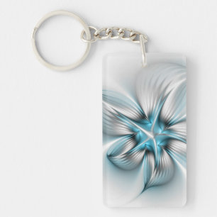 Llavero Elegancia Floral Arte Fractal Azul Abstracto Moder
