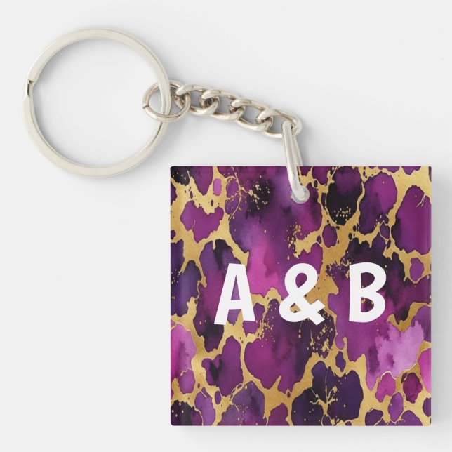 Llavero  Elegant and modern glamorous  gold purple marble (Frente)