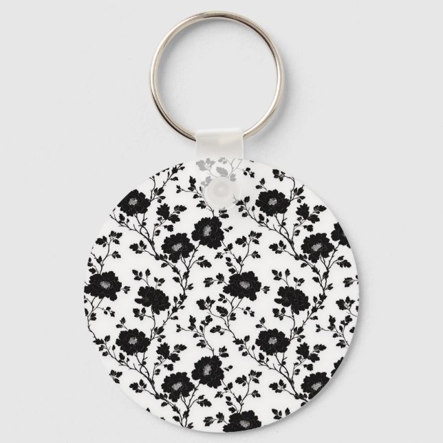 Llavero Elegant Black And White Floral Silhouette Botanica (Anverso)