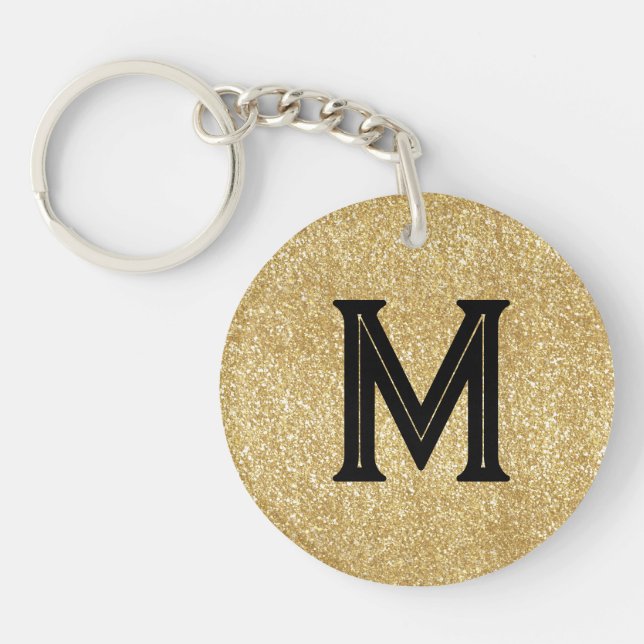 Llavero Elegant black gold glitter monogram (Frente)