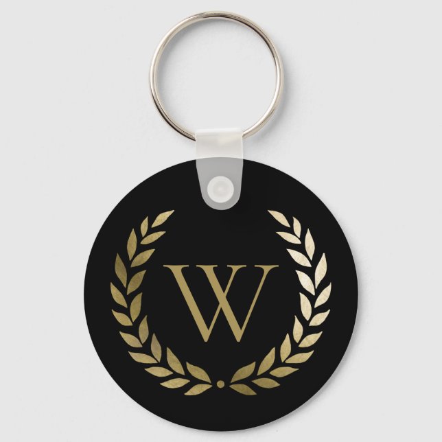 Llavero Elegant Black Gold Laurel Wreath Monogram (Anverso)