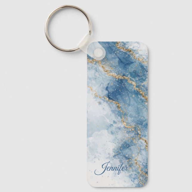 Llavero Elegant Blue Gold Glitter Abstract Flow            (Anverso)