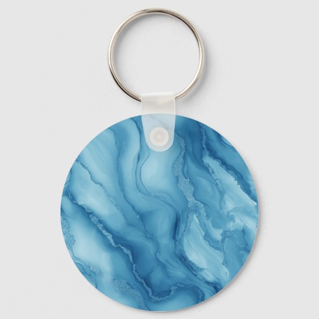 Llavero Elegant Blue Marble with Fluid Wave-Like Design  (Anverso)