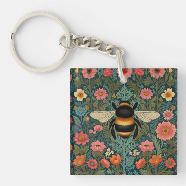 Llavero Elegant boho retro bumblebee spring florals  (Frente)