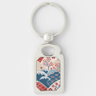 Llavero Elegant Floral Traditional Red Blue Asian Art