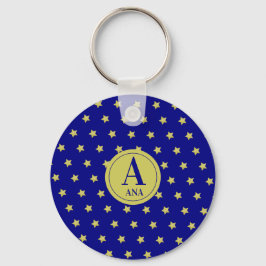 Llavero Elegant Gold & Blue Star Pattern Monogram