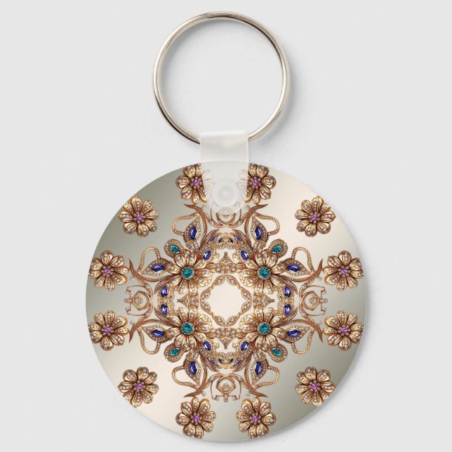 Llavero Elegant Gold Jewel Flowers Keychain (Anverso)