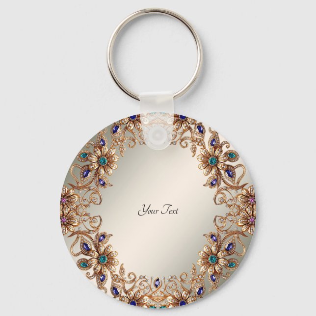 Llavero Elegant Gold Jewel Flowers Keychain (Anverso)