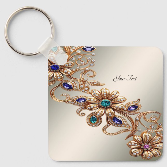Llavero Elegant Gold Jewel Flowers Keychain (Anverso)