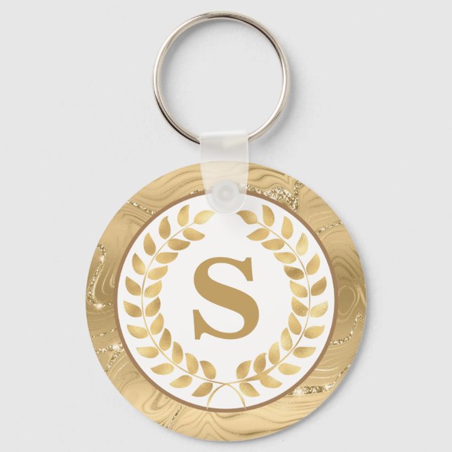 Llavero Elegant Gold Marble & Laurel Wreath Personalized (Anverso)